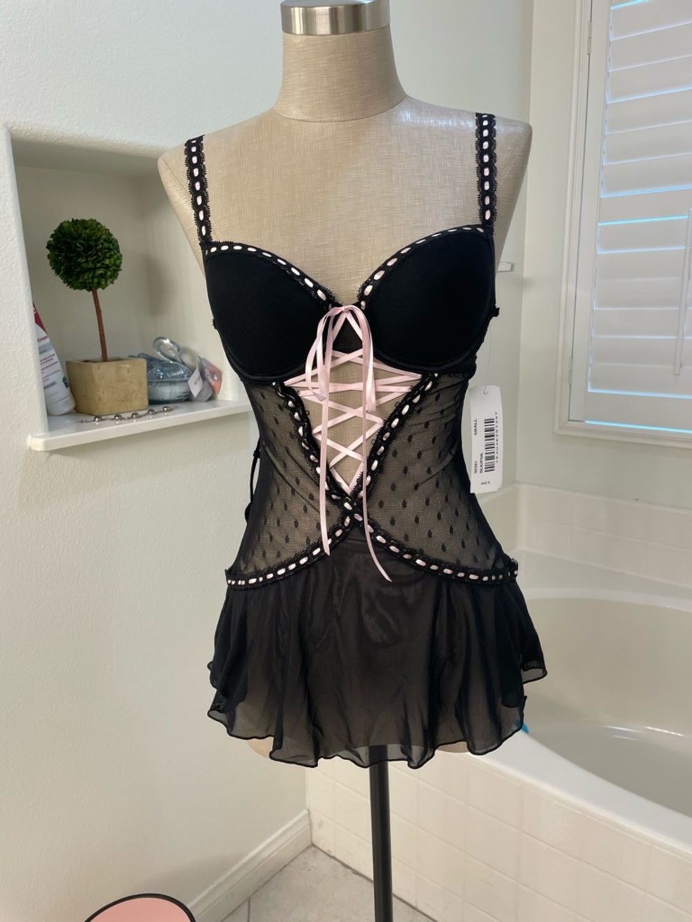 Sheer Lace-Up Babydoll lingerie with g string